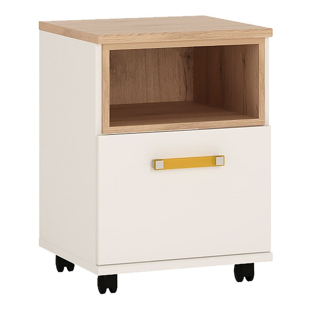 Kinder 1 Door Desk Mobile in Light Oak and white High Gloss (orange handles)